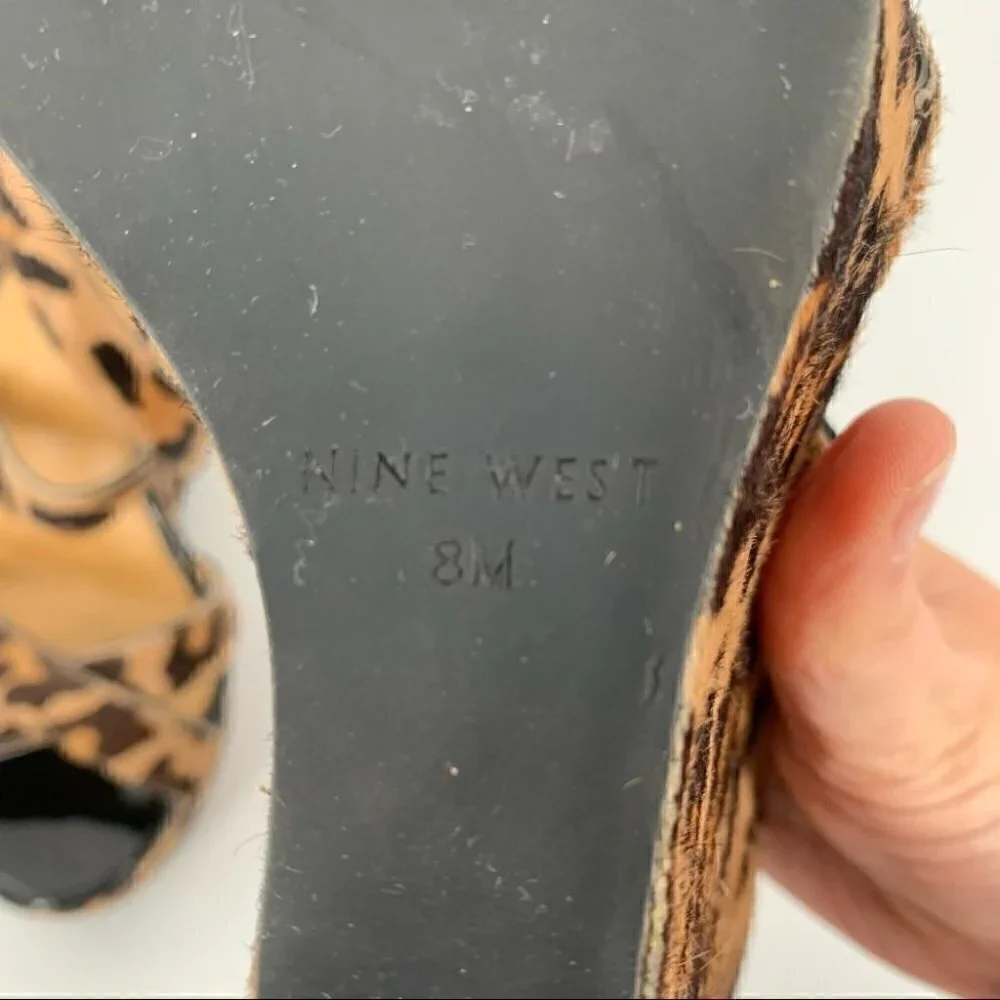 Nine West heels fannyr size 8 Cheetah print calf hair platform strappy wedges